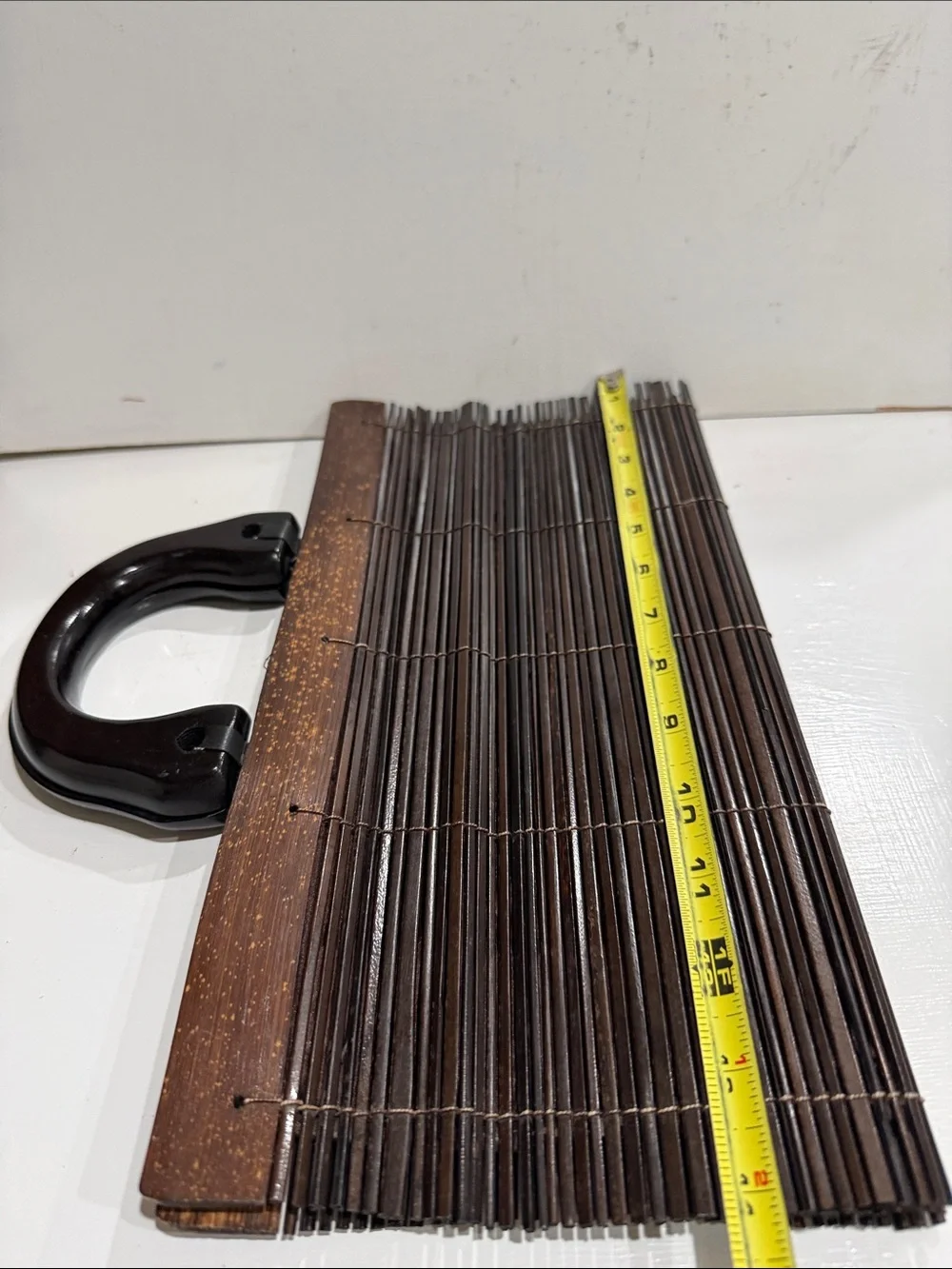 Dark Brown Thin Connected Rolling Bamboo Wood Handle Bag Purse Vintage Unique